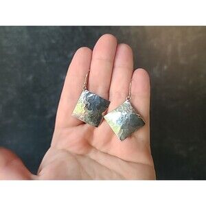 925 Sterling Silver Dangling Hammered Earrings Vintage